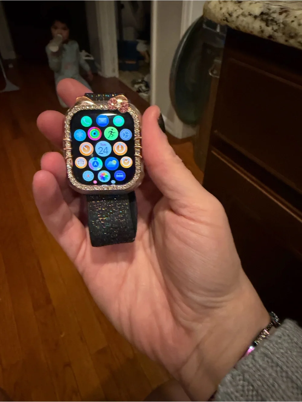 Apple Watch Series 10 Gold Case with Black Sparkle Sport Loop Band